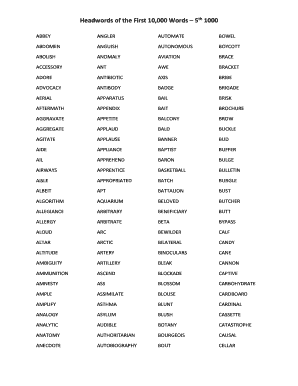 Headwords of the first 10000 words 7th 1000