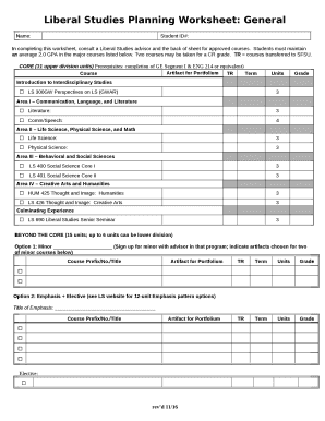 In completing this worksheet, consult a Liberal Studies advisor and the back of sheet for approved courses