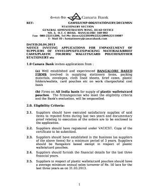 NOTICE INVITING APPLICATIONS FOR EMPANELMENT OF SUPPLIERS OF ENVELOPES/FILES/PACKING MATERIALS/BRIEF CASES/PLASTIC FOLDERS/ WALLETS/CARD POUCHES/OTHER STATIONERY etc