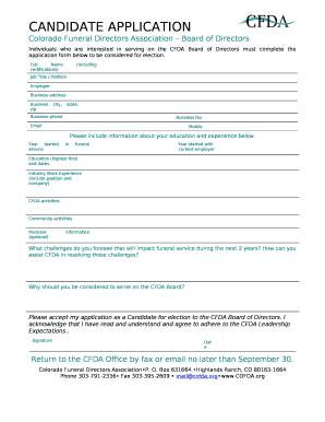 Individuals who are interested in serving on the CFDA Board of Directors must complete the application form below to be considered for election