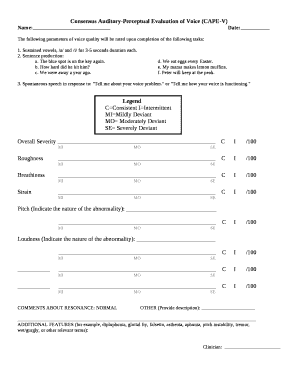 The following parameters of voice quality will be rated upon completion of the following tasks: