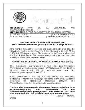 NUUSBRIEF VAN DIE SA VERENIGING VIR KULTUURGESKIEDENIS