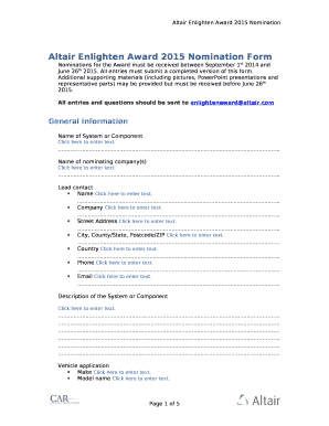 Nominations for the Award must be received between September 1st 2014 and June 26th 2015