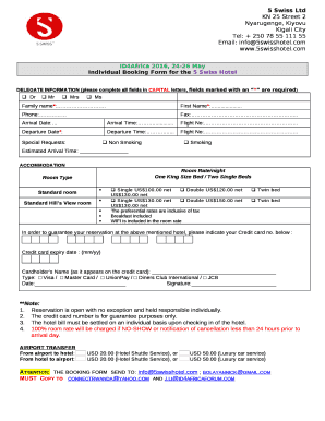 Individual Booking Form for the 5 Swiss Hotel