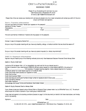 Please Fill out this booking form and return to us at: