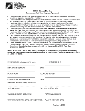 Cpcc - financial services procurement fuel card employee agreement