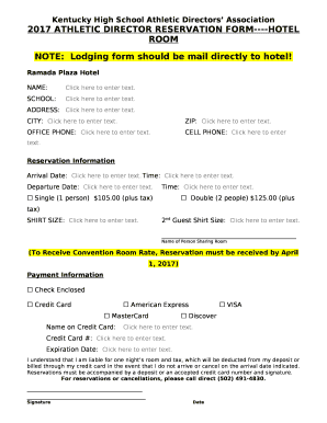 2017 ATHLETIC DIRECTOR RESERVATION FORM----HOTEL ROOM