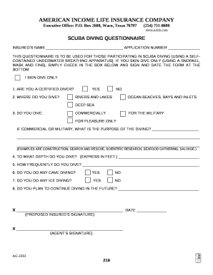 SCUBA DIVING QUESTIONNAIRE