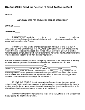 Fillable Online GA Quit-Claim Deed for Release of Deed To Secure Debt ...