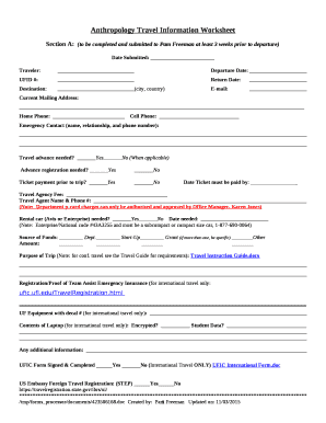 Anthropology Travel Information Worksheet