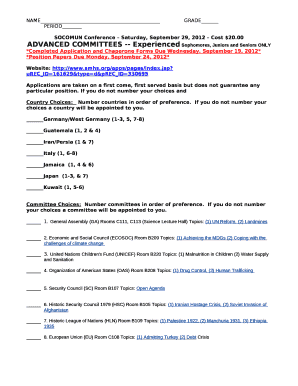 ADVANCED COMMITTEES -- Experienced Sophomores, Juniors and Seniors ONLY