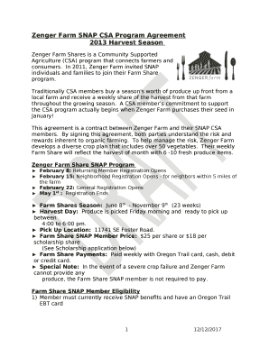 Zenger Farm SNAP CSA Program Agreement