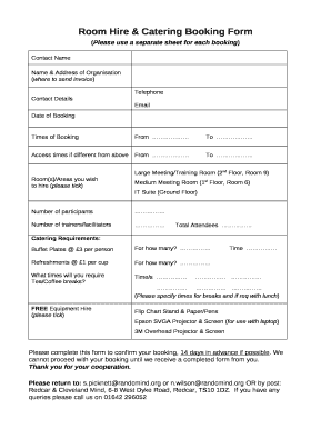 Room Hire & Catering Booking Form
