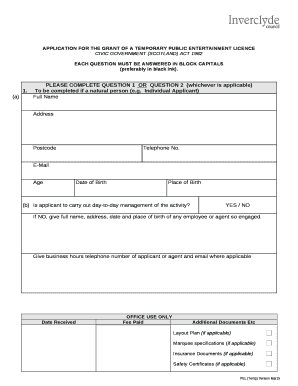 APPLICATION FOR THE GRANT OF A TEMPORARY PUBLIC ENTERTAINMENT LICENCE