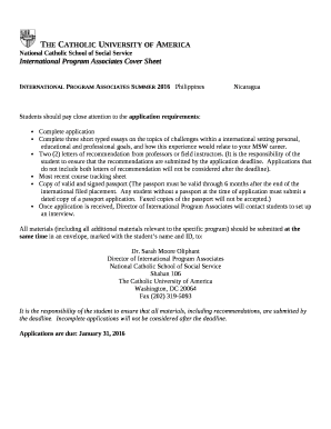 International Program Associates Cover Sheet