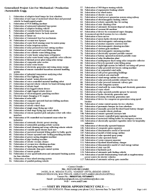 Generalized Project List For Mechanical / Production /Automobile Engg
