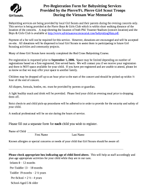 Pre-Registration Form for Babysitting Services
