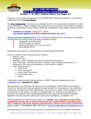 Thank you for considering speaking for the AOHP 2012 National Conference