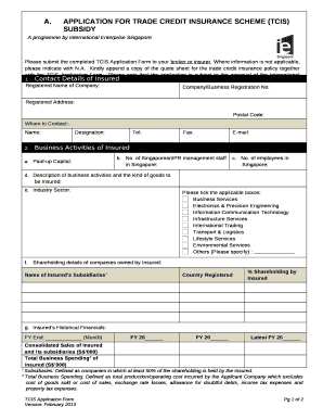 APPLICATION FOR Trade Credit insurance scheme (tcis) subsidy