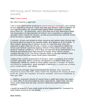 Driving and Vision template letter/ email