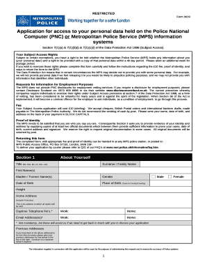 Application for access to your personal data held on the Police ...
