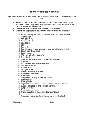 Room readiness checklist