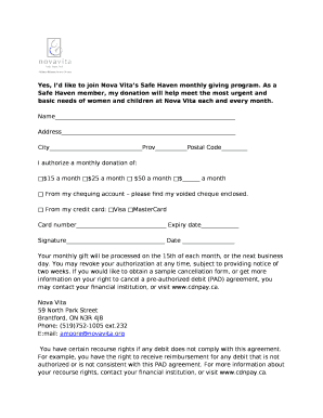 Yes, Id like to join Nova Vitas Safe Haven monthly giving program