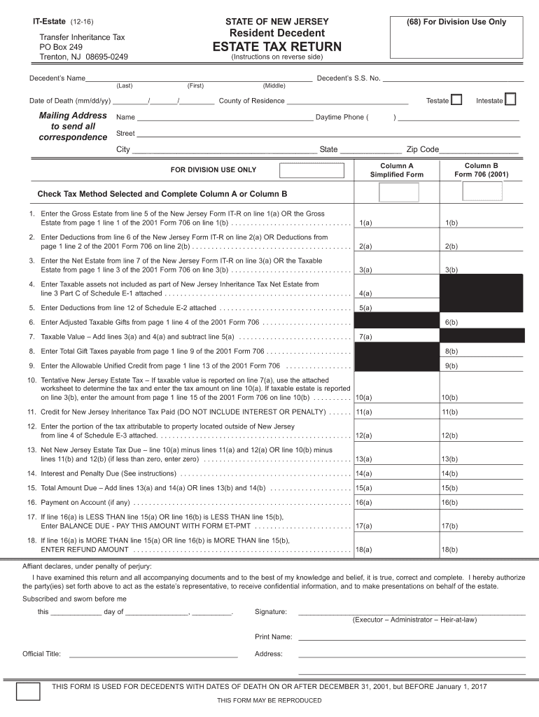 new jersey estate 2016 form Preview on Page 1