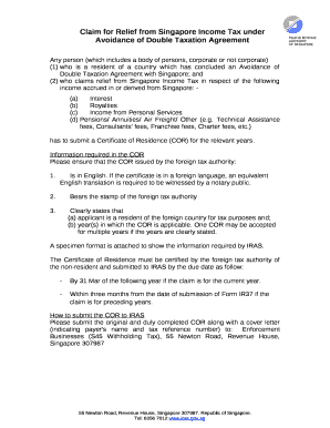 Claim for Relief from Singapore Income Tax under Avoidance of Double Taxation Agreement
