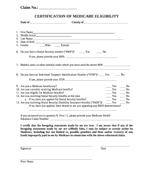 CERTIFICATION OF MEDICARE ELIGIBILITY