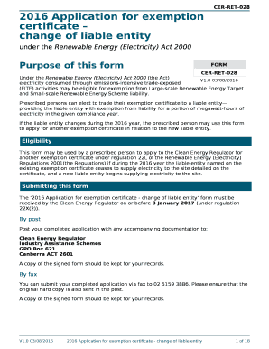 2016 Application for exemption certificate