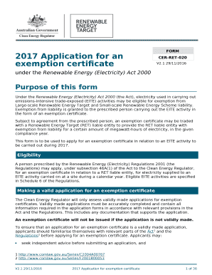2017 Application for an exemption certificate