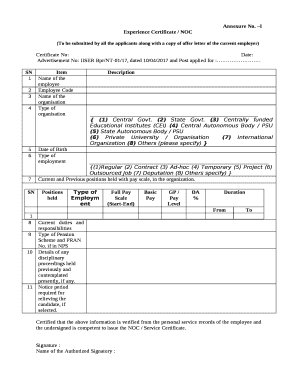 Experience Certificate / NOC