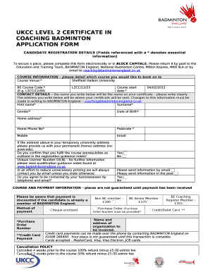 UKCC LEVEL 2 CERTIFICATE IN COACHING BADMINTON APPLICATION FORM