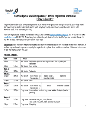 Northland Junior Disability Sports Day - Athlete Registration Information