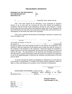 Treasurer's affidavit