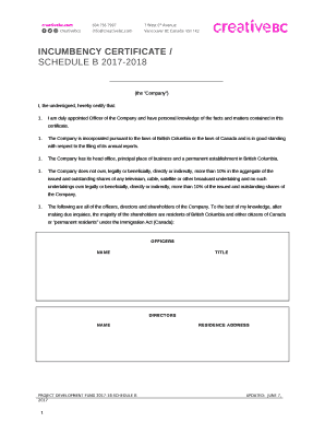 INCUMBENCY CERTIFICATE /