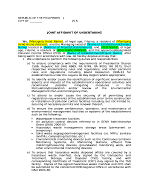 We, (Managing Head Name), of legal age, Filipino, a resident of (Managing Head Home Address), and the Managing Head of (Name of Establishment/Project Name) located at (Address of Project/Establishment); and, (PCO Name), of legal age,