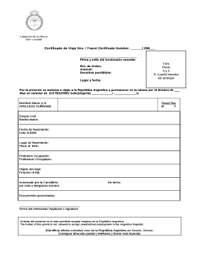 Certificado de Viaje Nro