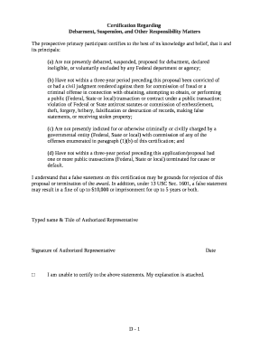 The prospective primary participant certifies to the best of its knowledge and belief, that it and its principals: