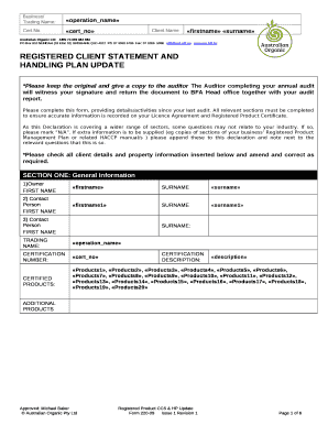 *Please keep the original and give a copy to the auditor The Auditor completing your annual audit will witness your signature and return the document to BFA Head office together with your audit report
