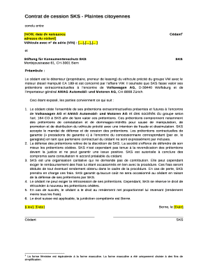 Remplissable Contrat de cession SKS - Plaintes citoyennes