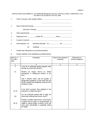 APPLICATION FOR APPROVAL TO ENERGISE MEDIUM VOLTAGE INSTALLATIONUNDER RULE 7(2) OF INDIAN RULES, 1956