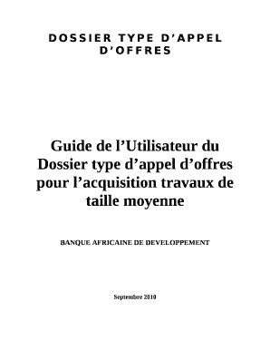Remplissable Guide de lUtilisateur du Dossier type dappel doffres pour lacquisition travaux de taille moyenne