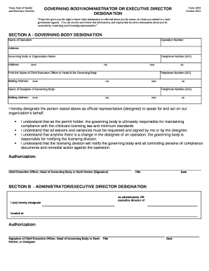 SECTION A - GOVERNING BODY DESIGNATION