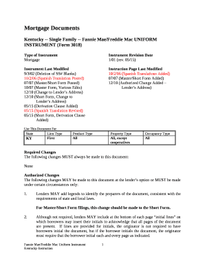 Kentucky -- Single Family -- Fannie Mae/Freddie Mac UNIFORM INSTRUMENT (Form 3018)