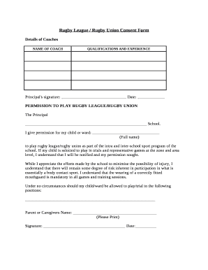 Rugby League / Rugby Union Consent Form