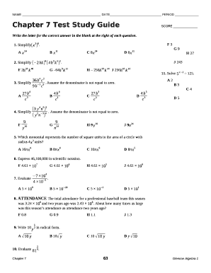 Chapter 7 Test Study GuideSCORE