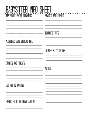 Fillable Online Babysitter Info Sheet Fax Email Print - pdfFiller