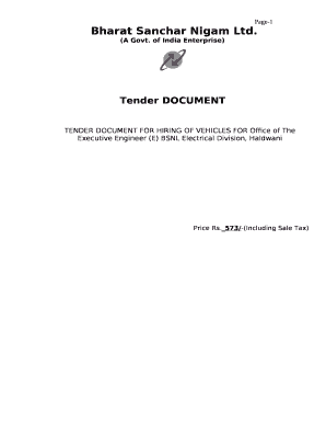 TENDER DOCUMENT FOR HIRING OF VEHICLES FOR Office of The Executive Engineer (E) BSNL Electrical Division, Haldwani